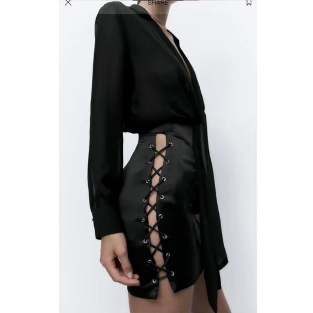 Zara Black Sides Lace Up Mini Skirt Women's Large ‎ Club Party Sultry